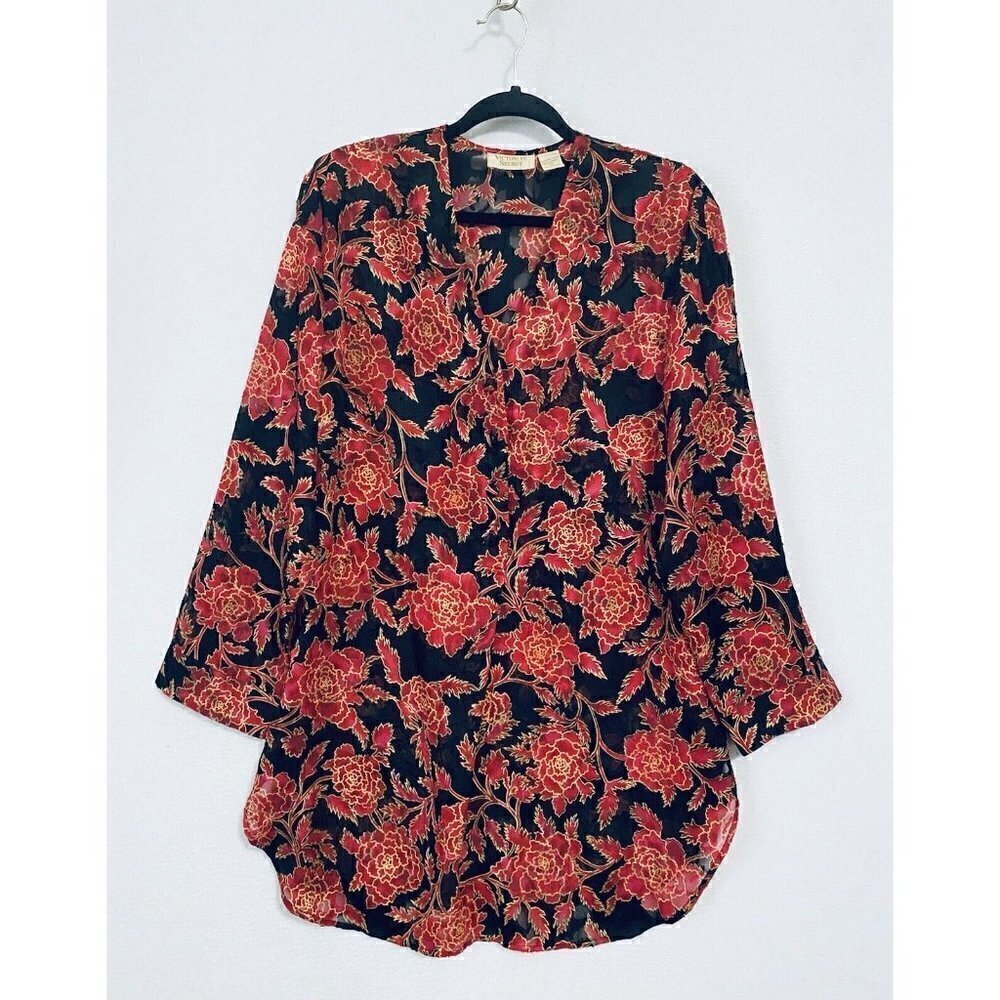 Victorias Secret Womens Medium Gold Label Long Sleeve Nightgown Floral Boho